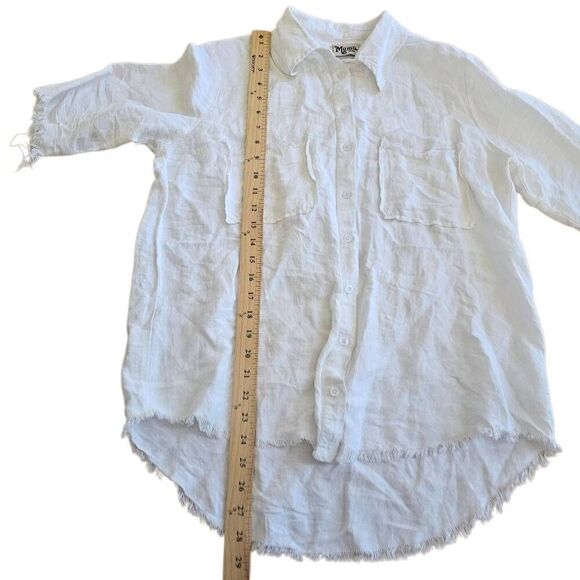 Show me your Mumu womens Sz S white linen blend raw hem button down top - Picture 5 of 7